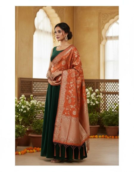 Art Silk Woven Women Dupatta (Orange)