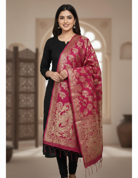 Art Silk Blend Printed Women Dupatta (Pink)