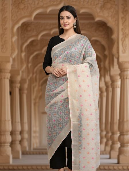 Poly Chanderi, Organza Woven Multicolor Women Dupatta
