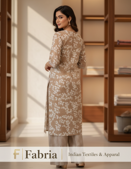 Cotton Women Kurti Pant Set-Brown(L)