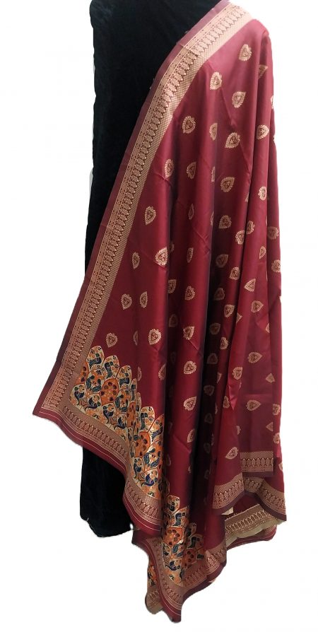 Fabria Silk Blend Woven Maroon Women Dupatta